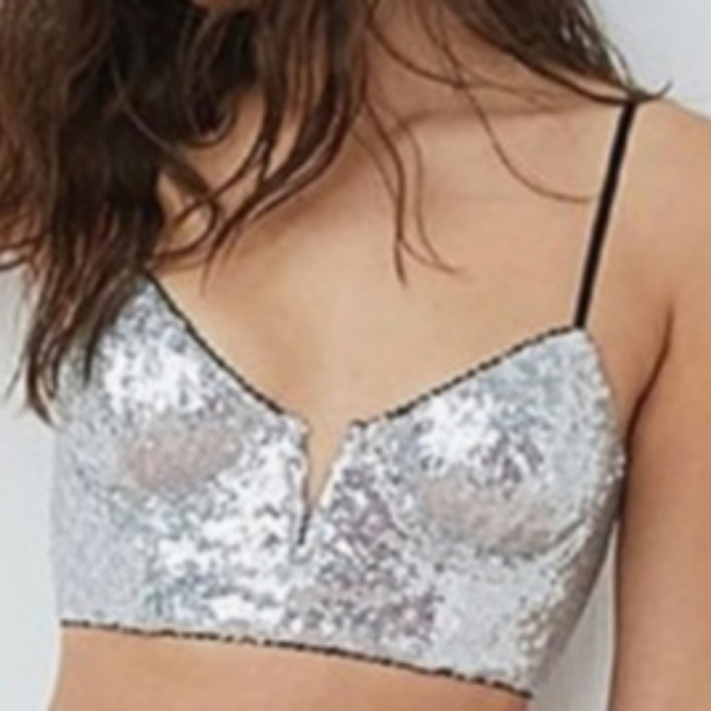 For Love And Lemons Silver Sequin Crop Top